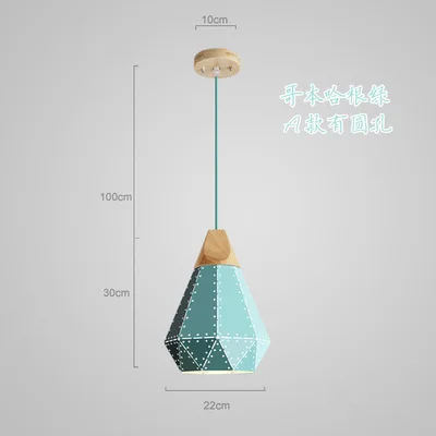 Новинка, 3d Led подвесные светильники, Алмазный металлический Скандинавский современный деревянный металлический светильник, мультяшный креативный подвесной светильник, украшение дома, столовая - Цвет корпуса: A green with hole