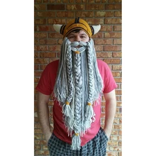 Мужская длинная шапка с бородой викинга и рогом Варвара вагабонда крутая шапочка ручной работы вязаная забавная безумная Лыжная Шапка Косплей вечерние зимние теплые