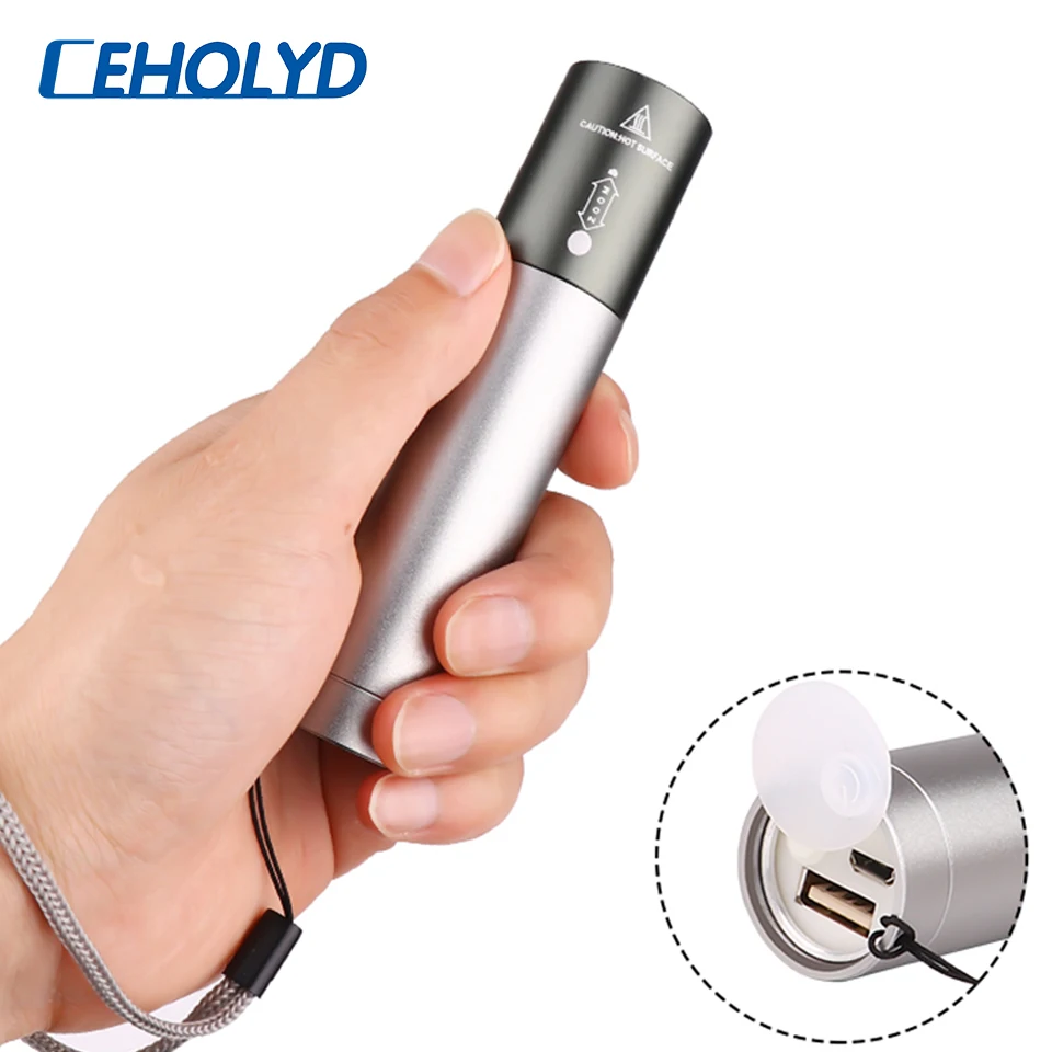 

8000 Lumens XM-L T6 Power bank LED Flashlight torch 3 modes switch zoom lens built in rechargeable battery for camping