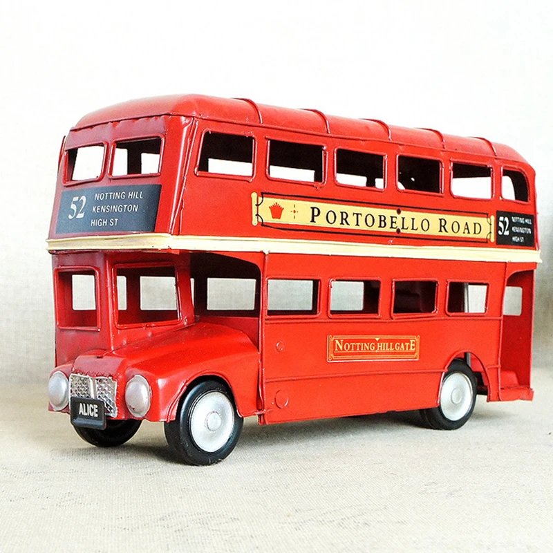 

3 Sizes Handcrafted London Red Double-decker Bus Metal Classic Bus Ornaments Retro Crafts For Home Decoration Bar & Store Decor
