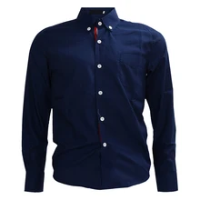 2017 NEW Dark Blue Autumn Stylish Shirts for Men Solid Color Ribbon Long Sleeve Slim Fit Casual Shirts