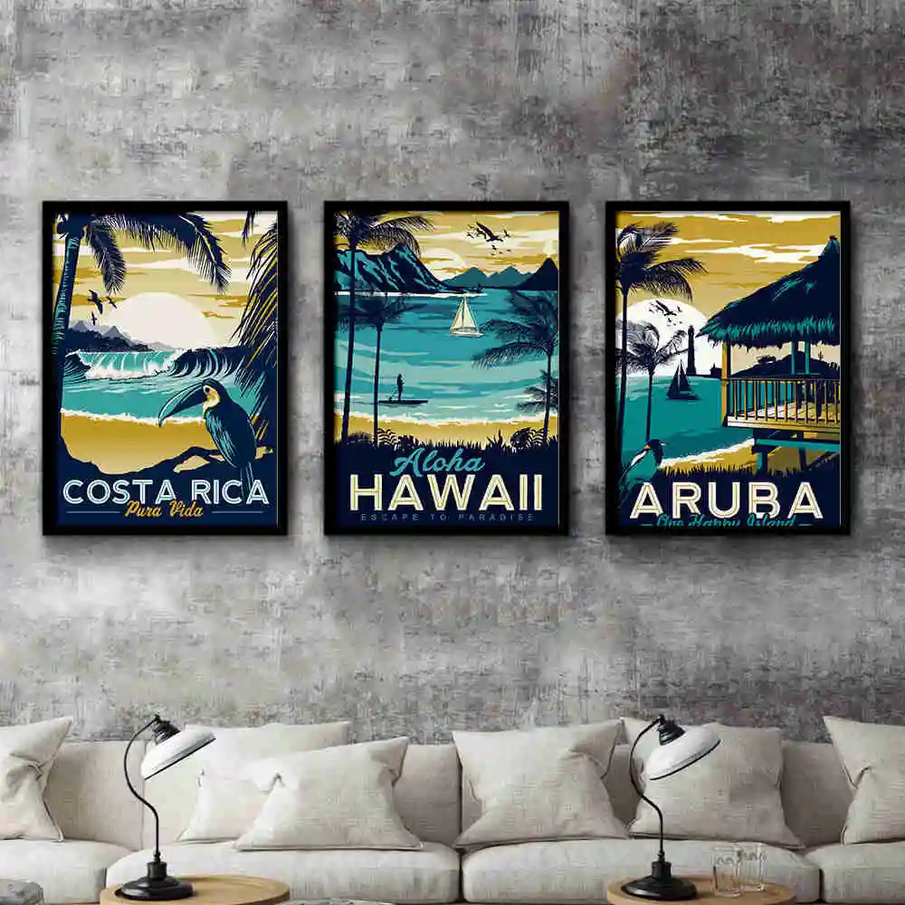 NICOLESHENTING-Aruba-Hawaii-Sea-Beach-Vintage-Minimalist-Art-Canvas-Painting-Landscape-Picture-Print-Modern-Home-Room