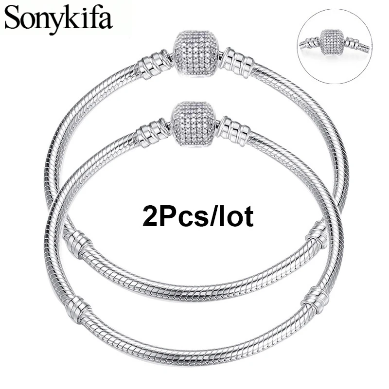 

Sonykifa 2Pcs /lot 17cm-21cm Basic Chain With Snake Clasp fit Charm Fine Bracelets & Necklaces For Women Fashion Jewelry Gift