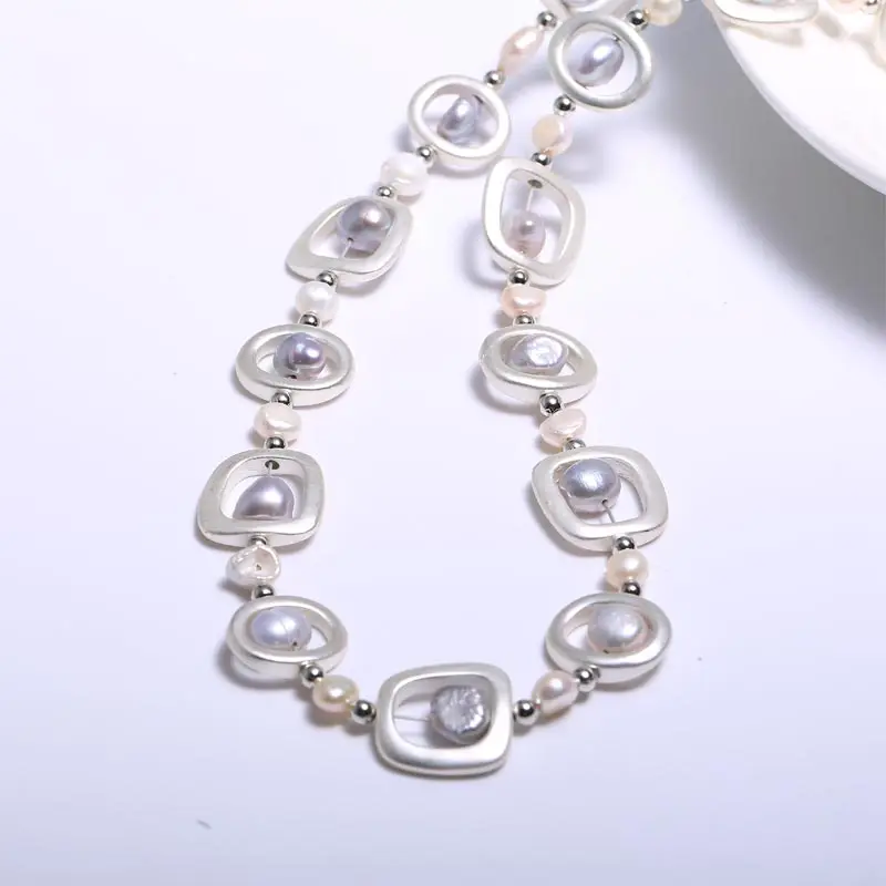 Please Both Parties Long Pearl Necklace Geometry Necklace Pearl 7-8 mm Diameter Personality Match