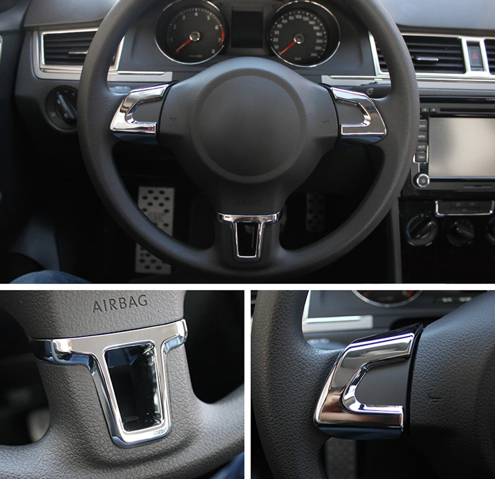 

3pcs for Volkswagen VW Golf 6 MK6 Polo Jetta MK5 2009 2010 2011 Polo Bora Steering Wheel Chrome Trim Sequins Cover Sticker