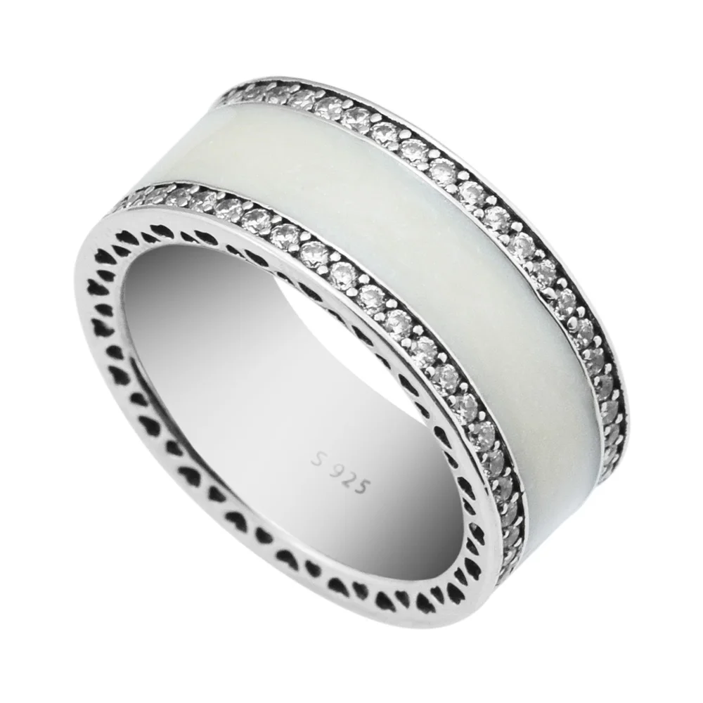 

Silver Enamel Ring 100% 925 Sterling Silver Clear CZ Hearts of Signature Rings for Women Gift free shipping PFR117