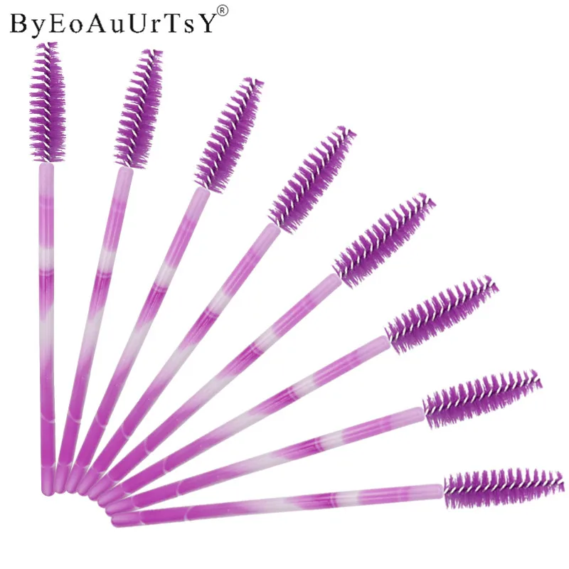 Colorful Holder Synthetic Fiber Makeup Brush 100pcs Mascara Eyelash Make Up Brush Disposable Mascara Wand Brushes Purple Red     (2)