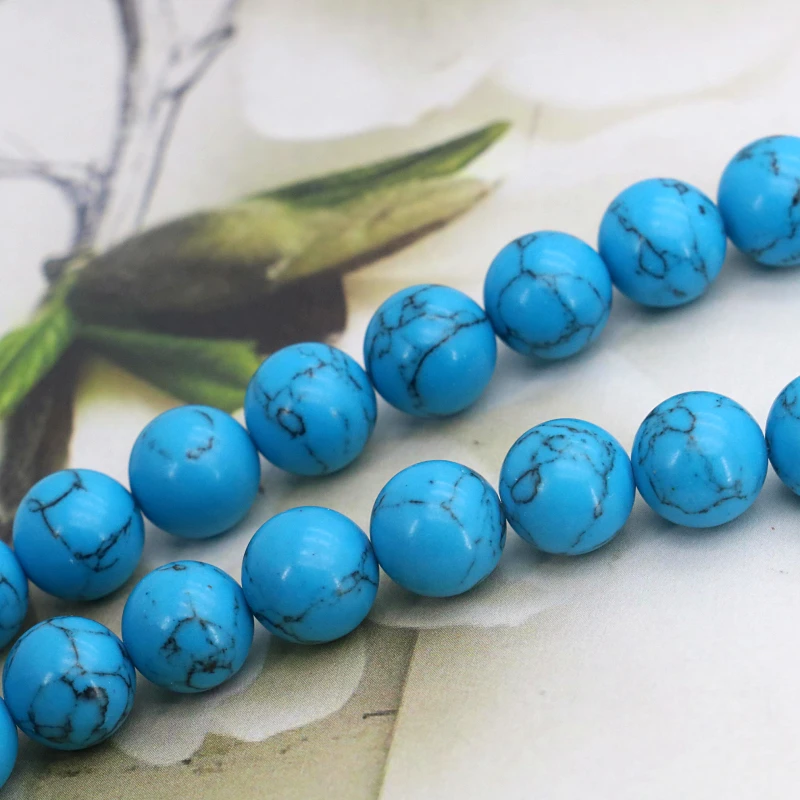 

Charming!Blue Turkey Stone Black Lines Round 10mm Loose Beads 15" DIY Fit Handmade Fashion Jewelry Making Bracelet Necklace