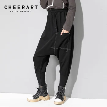 

Cheerart Hip Hop Pants Women Black Sweatpants Cross Pants Thick Warm Autumn Winter Elastic Waist Trousers 2019
