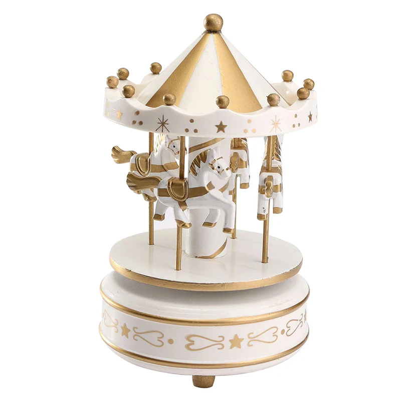 

Wind Up Wooden Horse Roundabout Carousel Musical Box Kid Birthday Christmas Gift Color:Glod Developmental Developmental Toys
