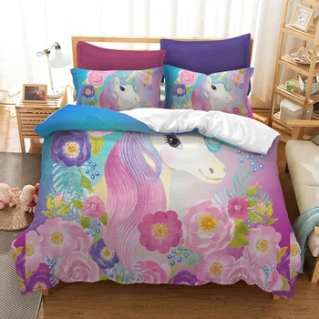 

Magic Cartoon Unicorn Bedding Twin Full Queen Super King Size Duvet Cover with Pillowcase Polyester Textile Sets for Children