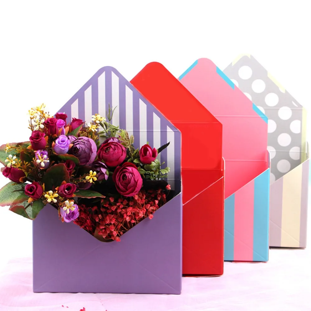 Креативный конверт, складывающаяся коробка для хранения цветов, свадебные вечерние украшения, узор в горошек, в полоску, картон с принтом, упаковка