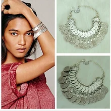 Богемные винтажные монета серебряные браслеты-обручи Цыганская Коачелла фестиваль турецкие ювелирные изделия племенные этнические заявление ножной браслет ювелирные изделия