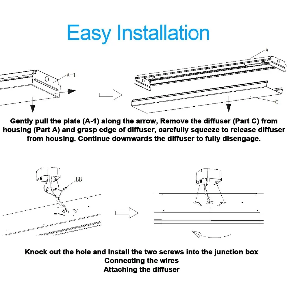 AntLux 4FT LED Strip Wraparound Shop Lights Ceiling Lighting Fluorescent Tube Replacement Neutral White Balcony Home Light 40W (4)
