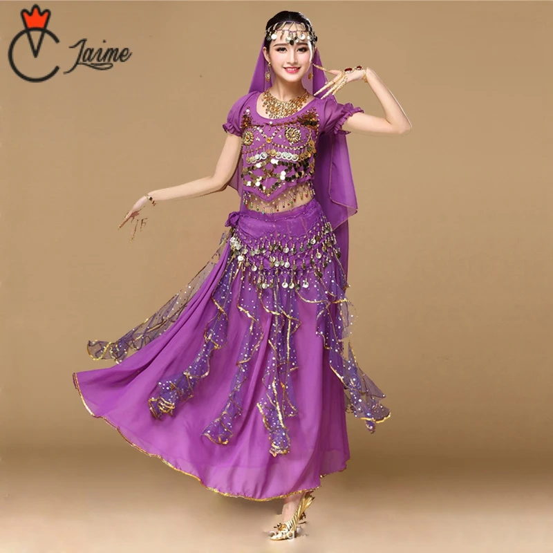 

6 colors availablIndian costume Women Dancewear Sari Belly Dance Costume Set 8 pcs Bollywood Indian Dance Costumes Skirt Outfits