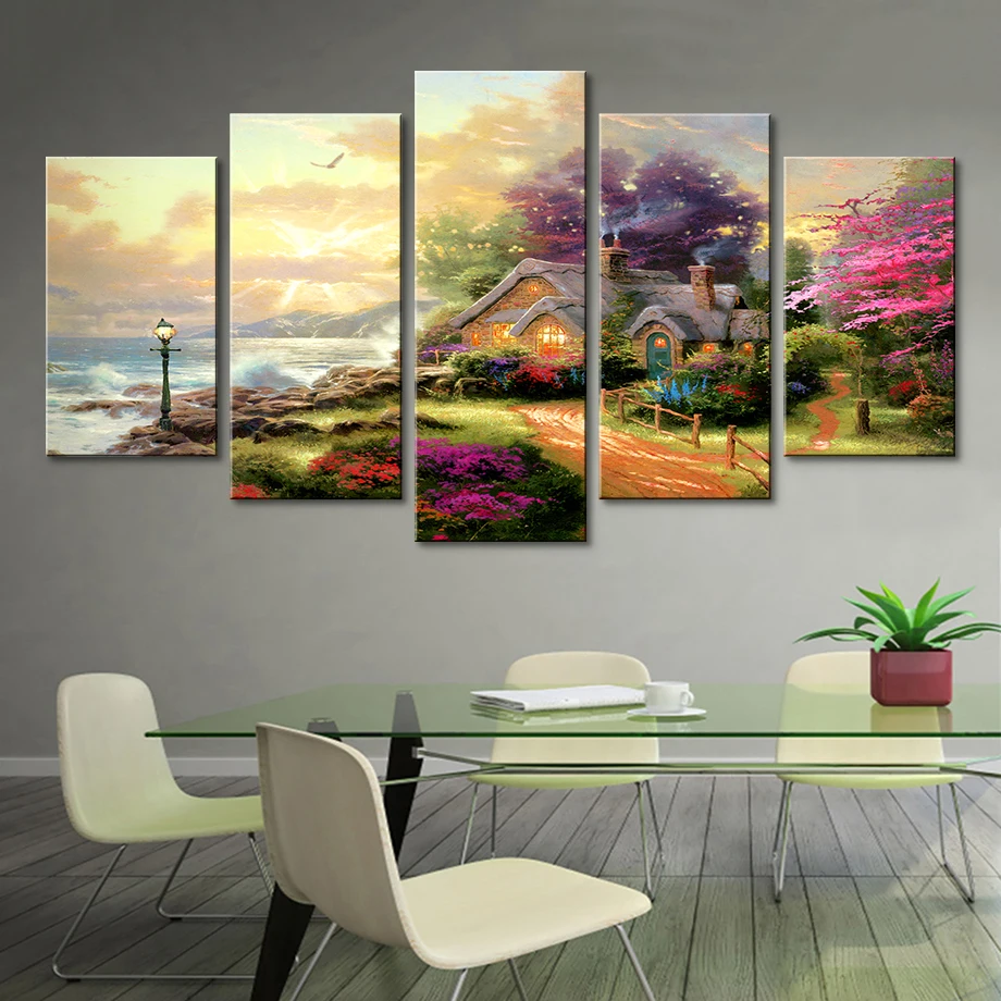 

Canvas Wall Art Modular Picture Modern Frame For Living Room Decor 5 Panel Seashore Cottage Classic Oil Painting HD Print