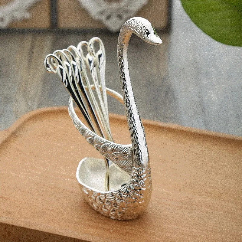 7pcs Swan Base Holder Fruit Forks Set Salad Dessert Tools Tableware