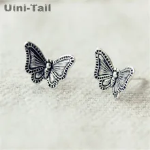 Uini-Tail горячие новые 925 стерлингового серебра милые маленькие бабочки ретро серьги мода прилив поток темперамент серьги ED157