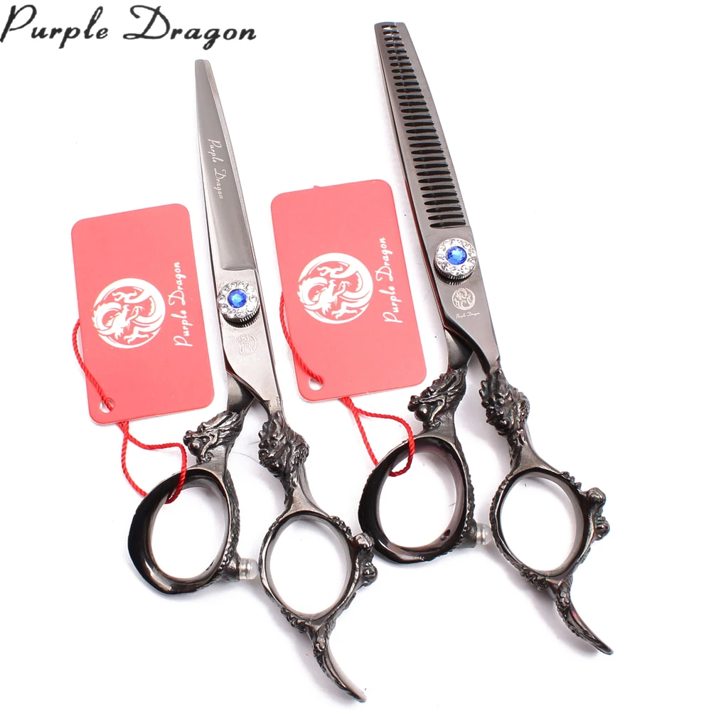 

5.5" Purple Dragon 440C Black Hairdressing Scissors Normal Shears Thinning Scissors Professional Hair Scissors Set of Tool Z9004