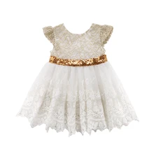 Вечерние платья принцессы с блестками и кружевным бантом и цветочным принтом для маленьких девочек