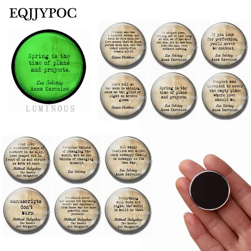 

25 MM Bulgakov Tolstoy Chekhov Quote Fridge Magnet Souvenir Glass Removable Luminous Magnetic Stickers for Refrigerator for Home