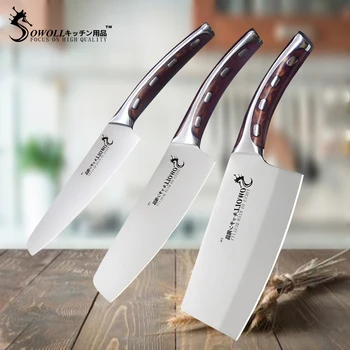 

SOWOLL Stainless Steel Kitchen Knife Set Chopping Chef Cleaver Knife Comfortable Handle Butcher Knives Set