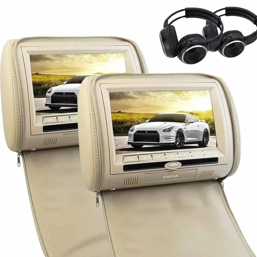 

Pair of Headphones included! 9 Inch widescreen Car Headrest Monitor with FM Transmitter Dual Screen CD DVD Player Support USB/SD