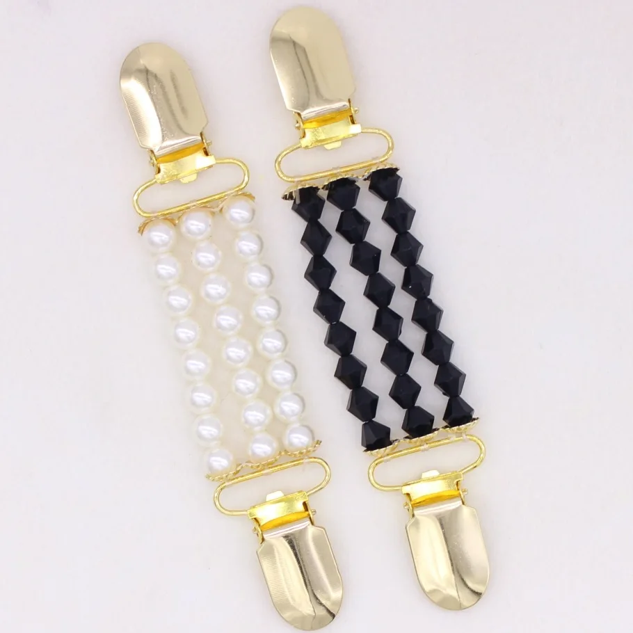 

Duck Clips Flexible Beaded Pearl Pin Brooch Shawl Shirt Sweater Cardigan Collar White Pearl Black Rhombus Women Brooch