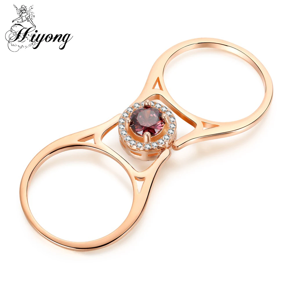 HIYONG Delicate Different Color Two Sided Stone Reversible Flip Ring AAA Wine Red&Champagne CZ