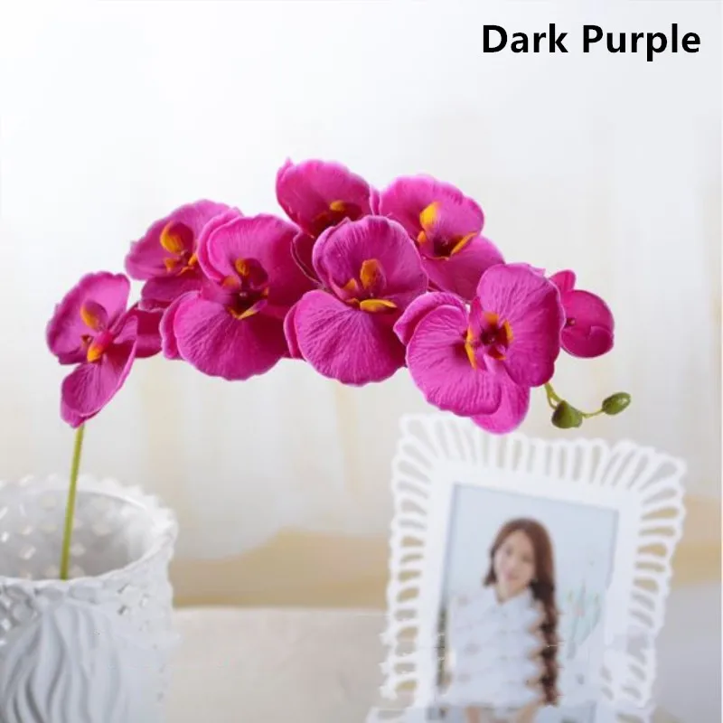 Dark Purple 1 шт., 8 головок, 70 см, искусственный цветок, фаленопсис, Орхидея, шелк, настоящее прикосновение, Бабочка, Орхидея, свадебные украшения для дома - Цвет: Dark Purple