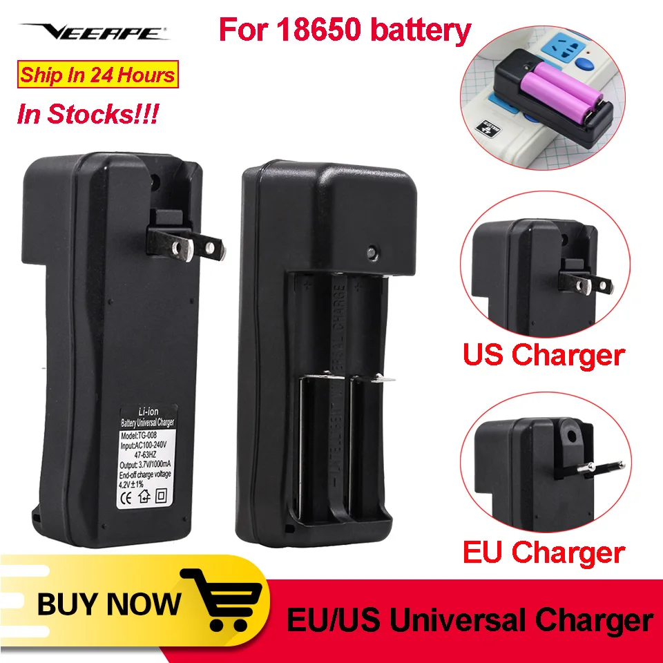 

Universal Dual Battery Vape Charger for 18650 Li-ion Rechargeable Battery EU US Plug Professional Factory Price Drop Shipping
