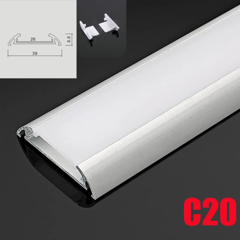 

C20 5 Sets 50cm Under Cabinet Lights LED Aluminum Channel System With Diffuse Cover End Caps Aluminum Profile for LED Bar Lights