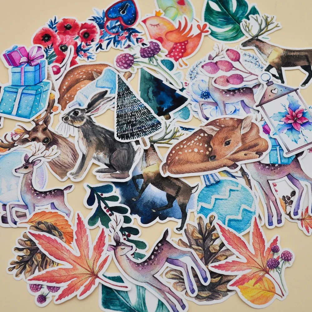 

38pcs Hand Drawing Christmas Deer sticker Planner Scrapbooking DIY Dry Glue Sticker/ Notebook Gift Sticker
