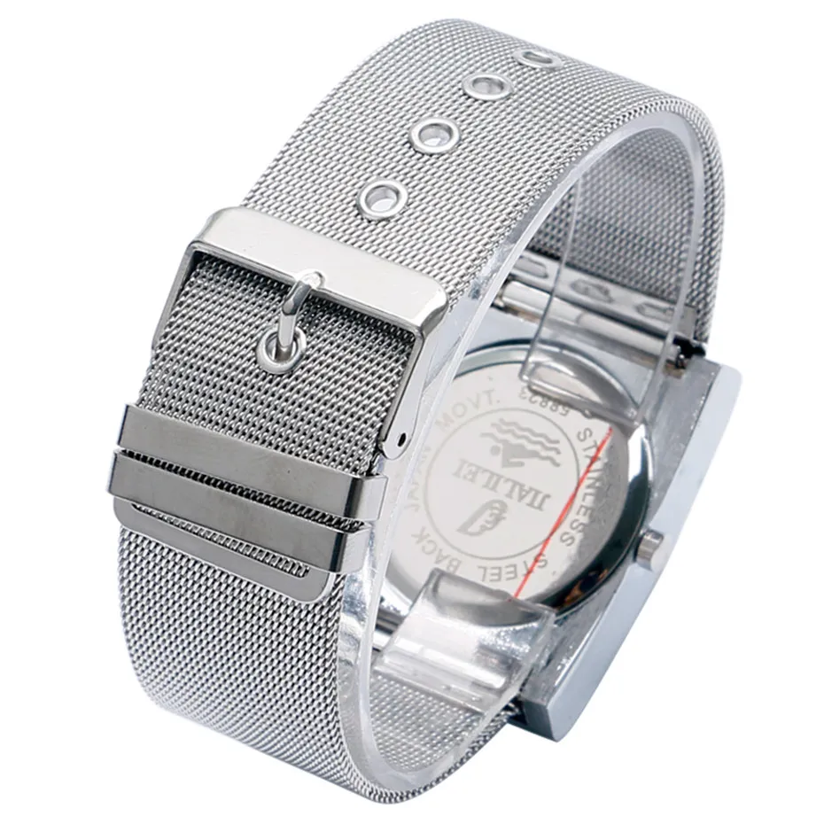 YISUYA Creative Simple Wrist Watch Men Quartz Watch Male Boy Turntable Rectangle Dial Sport Watches Silver Stainless Steel Mesh Band Hour Clock (5)