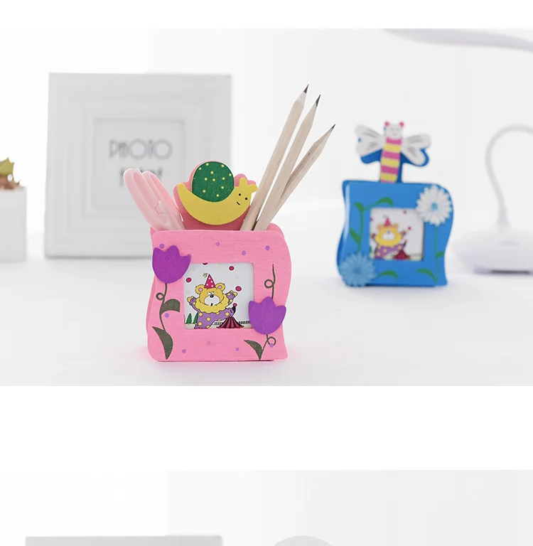 Милые животные деревянный стаканчик для карандашей Творческий мультфильм канцелярские коробка для хранения дети рабочего сортировки