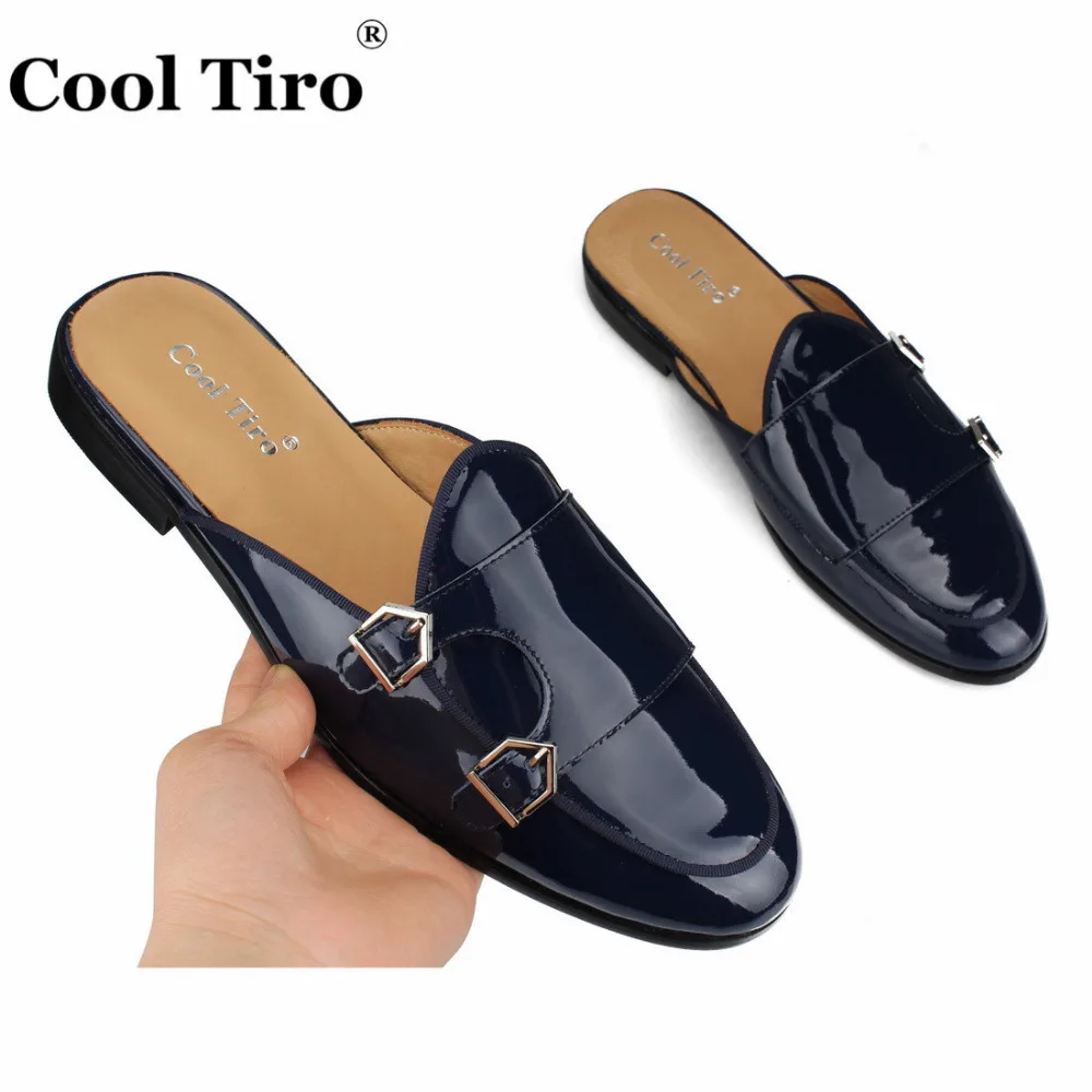 Dark blue patent leather men slippers (4)