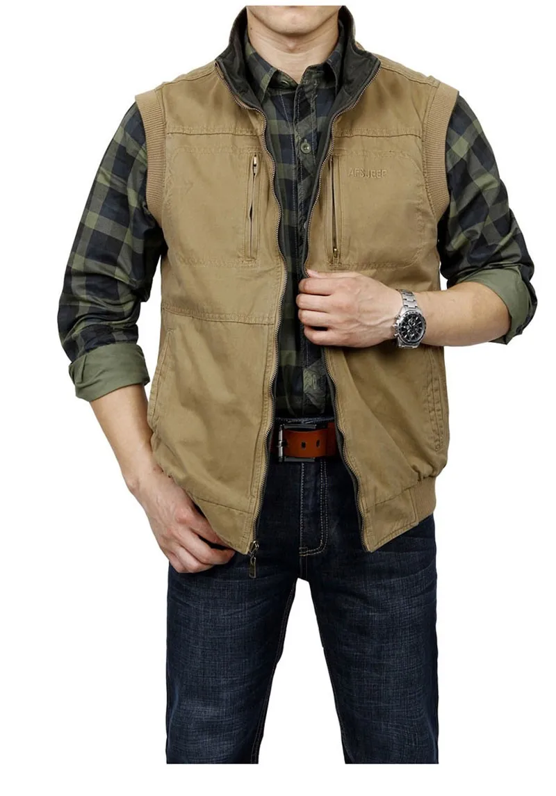 M~3XL 2015 Autumn Spring Reversible Casual Men Vest Coat AFS JEEP Cotton Pocket Cargo Outdoor Sleeveless Jackets Waistcoat Vests (5)