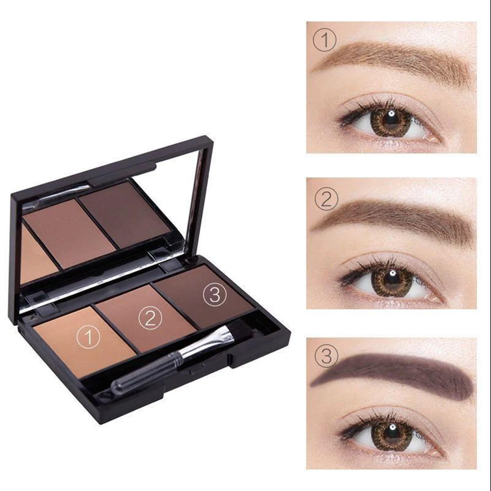 3 Color Eyebrow Powder Palette Lasting Waterproof Brown Black Eye Brow Enhancer with Brush Mirror Portable Cosmetic Makeup TSLM2