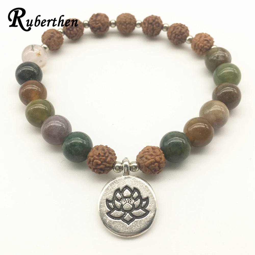 

Ruberthen New Design Rudraksha Bracelet Fancy Beads Lotus Bracelet Women`s Balance Healing Energy Jewelry Best Gift for Her