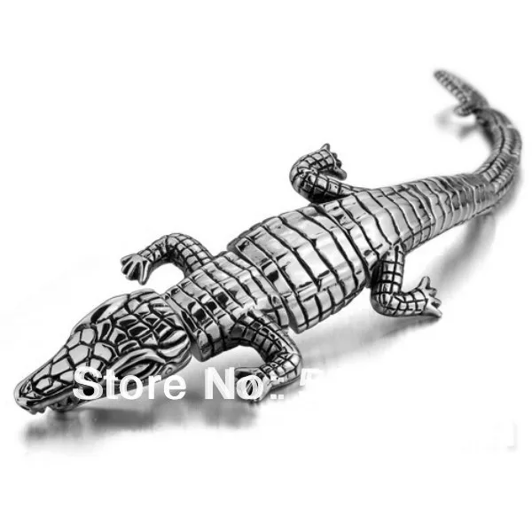Классический литья нержавеющая сталь для мужчин сильный ювелирные изделия Ретро панк 43 мм браслет Серебряный Байкер крокодил цепи