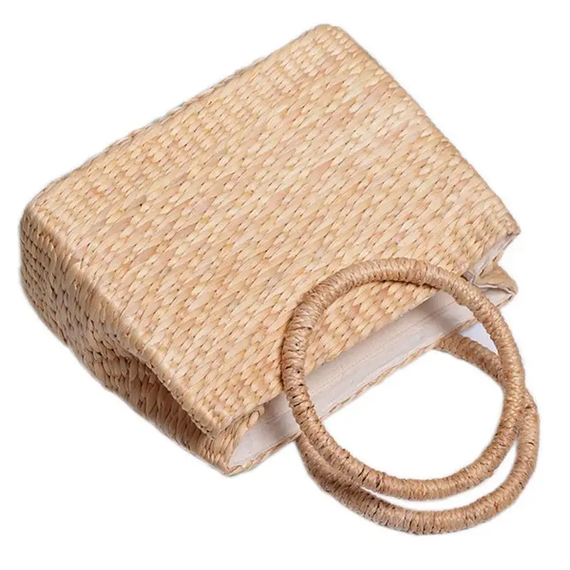 

AUAU-Beach Bag Round Straw Totes Basket Bucket Bag Summer Bags Women Handbag Braided New Rattan Bag