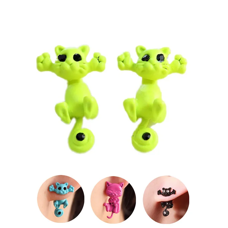 12 style Fashion Colourful bijoux 3D Black eye Cute Small Cat Stud Earrings For Girl Fine Jewelry brincos