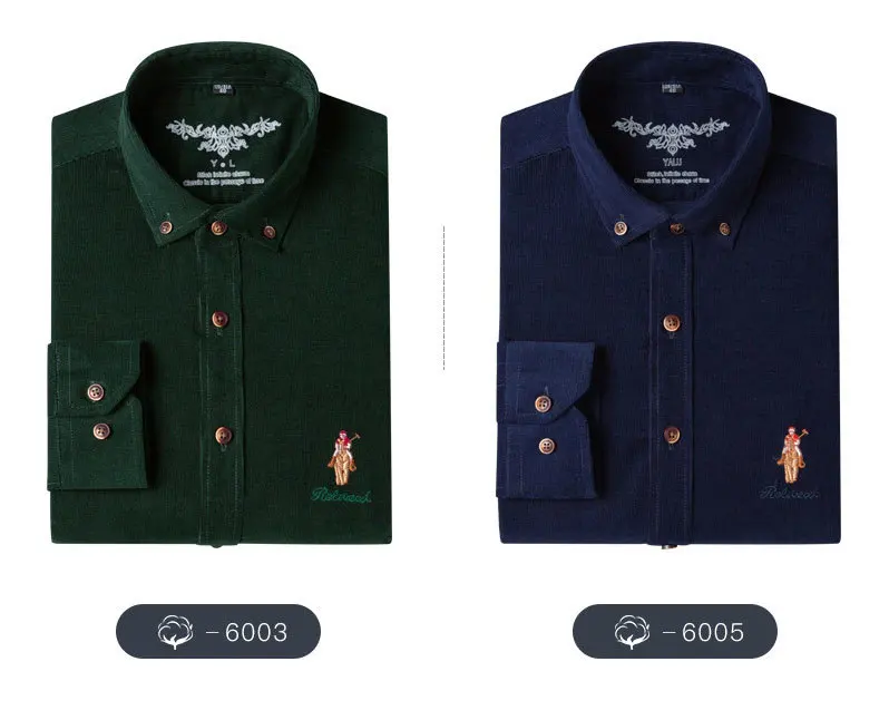 Casual Men's Standard-fit Long-Sleeve Corduroy Shirt Cotton Classic Button-Down Silhouette Embroidered Mens Dress Shirts 6001 (12)