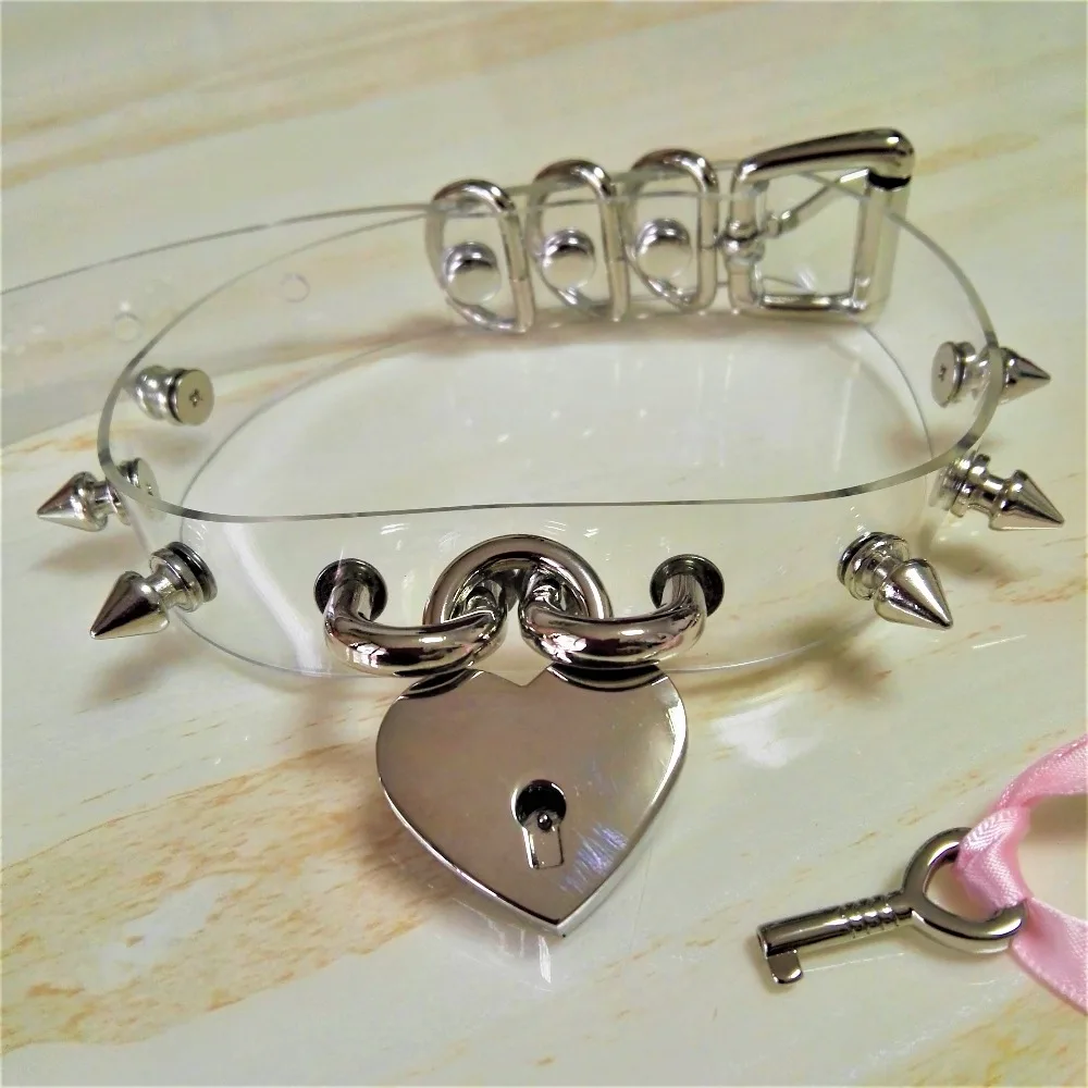 

Sexy Fashion Harajuku Hot Dark Rivet handmade Transparent Leather punk Choker Necklaces sweet heart Lock & KEY Torques collar