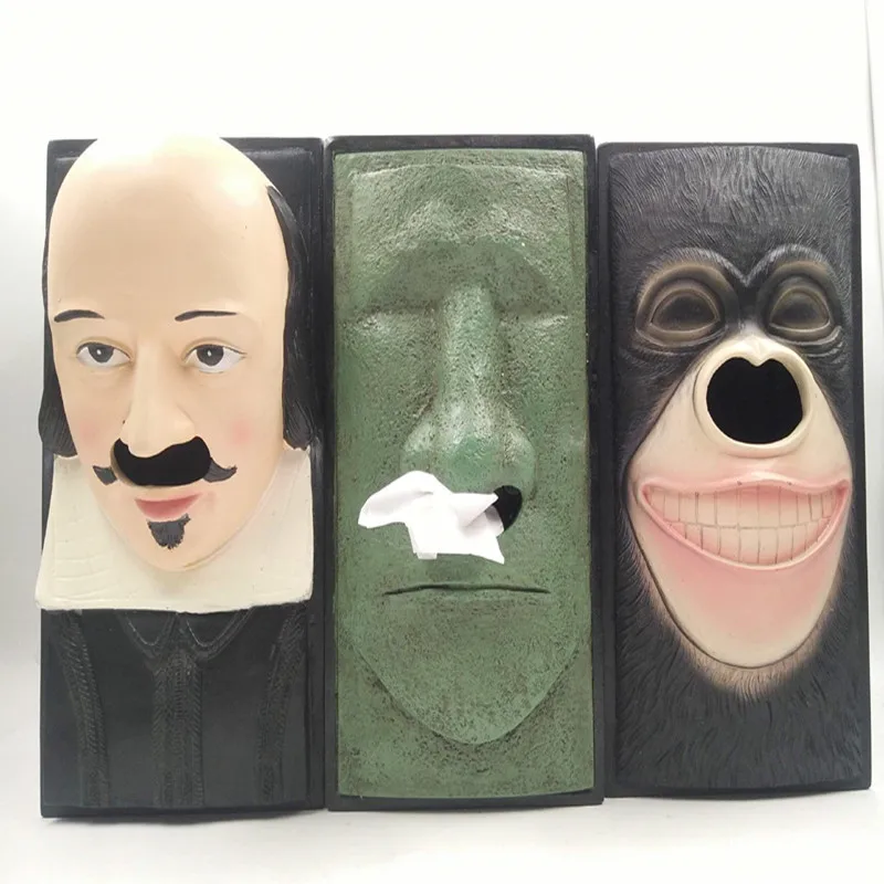 

Creative Shakespeare tissue box 3D Easter Island statue gorilla napkin box portrait tissue holder home decorative craft ornament