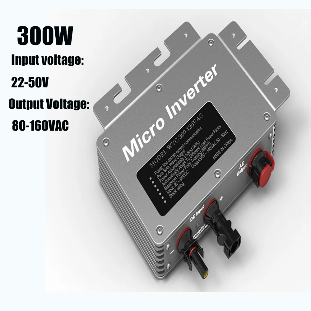 

300W Pure Sine Wave Power Micro Inverter 22-50V AC Input 120V AC Output IP65 with High Performance Maximum Power Point Tracking