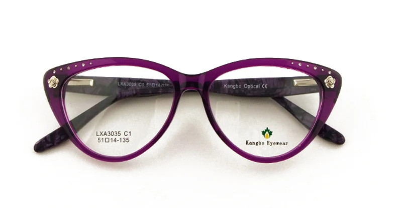 purple acetate Новинка, оправа для очков "Кошка", очки, ацетат, очки, хороший дизайн, женские очки с бриллиантами, цветы, женские оправа, демисезонные, красные, трендовые - Цвет оправы: purple acetate