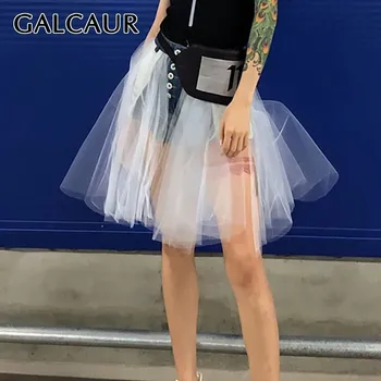 

GALCAUR Summer Sexy Mesh Denim Patchwork Skirt For Women High Waist Big Size Mini Skirts Female Fashion Clothes 2020 New