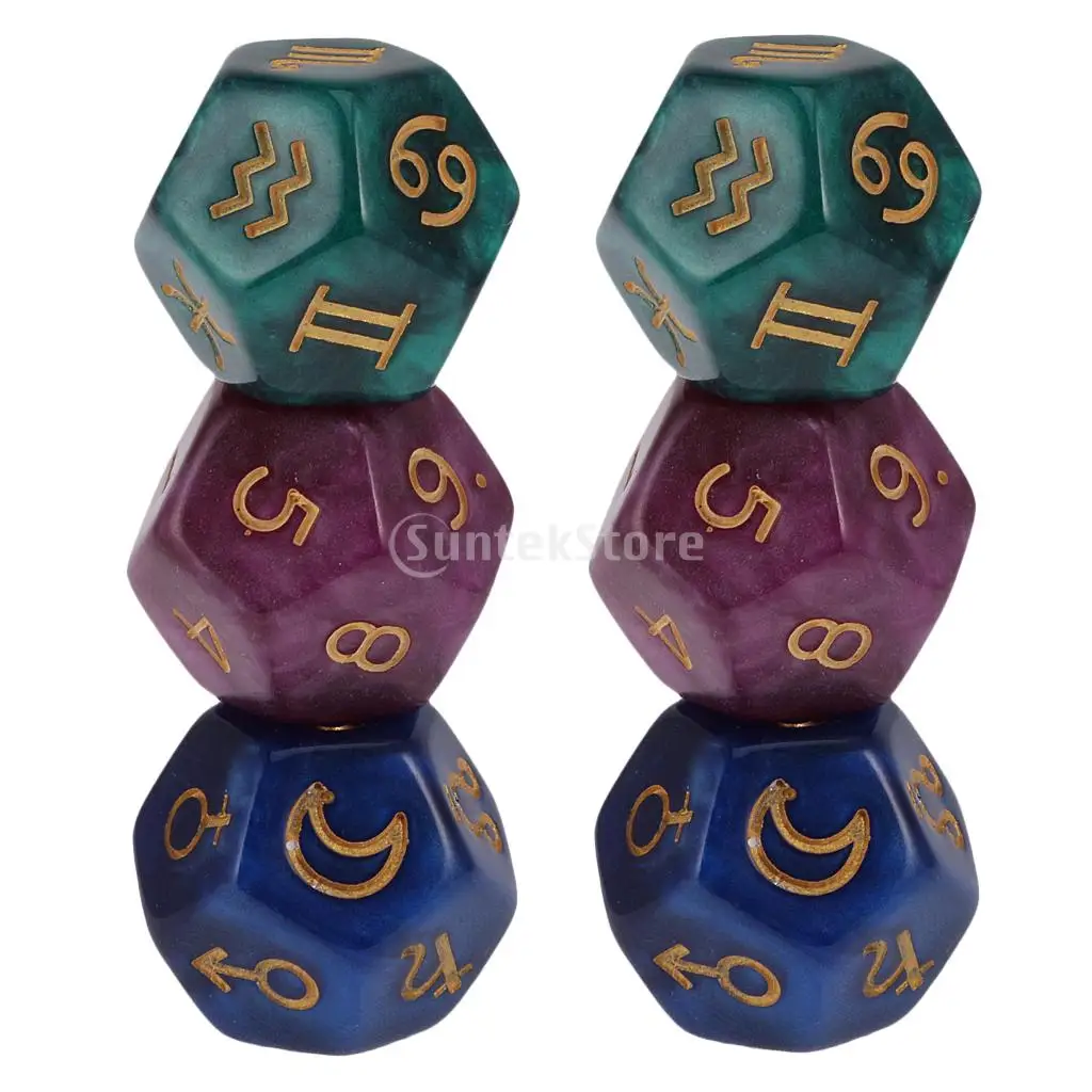 

6 Pieces of Polyhedral Acrylic Pearl Astrological Dice for Constellation Divination Accessory Toys