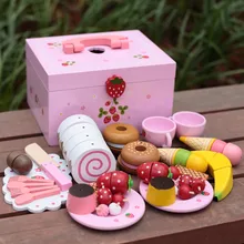 Baby Toys Strawberry Simulation Cake/Afternoon Tea Set Cut Game Pretend Play Kitchen Food Wooden Toys Child Birthday Gift